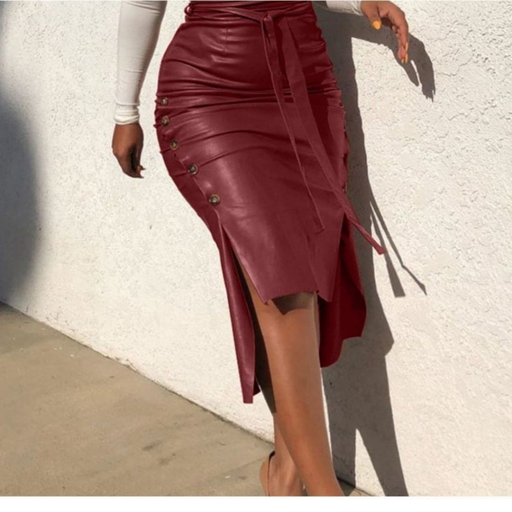 Vegan Leather Midi Skirt